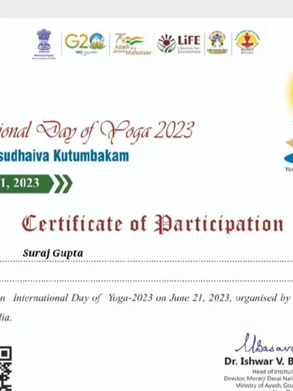 I am proud to be certified by the Ministry of Ayush, Government of India. This recognition is a testament to my dedication to authentic yoga practices and holistic wellness. You can be sure you are learning from a qualified and approved yoga professional.