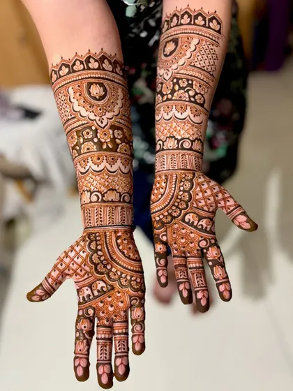 The back of the hands, featuring a different but equally stunning design with bold lines and delicate fills.