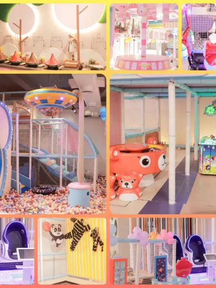 Welcome to our world of fun! This collage gives you a peek at everything waiting for you, from our massive soft play area and exciting arcade games to our yummy cafe and futuristic VR zone.
