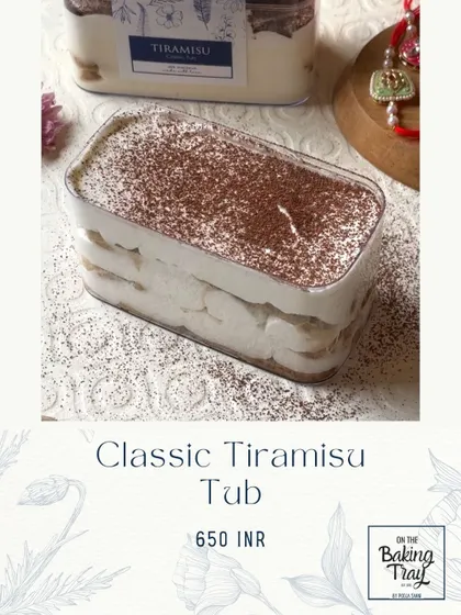 My Classic Tiramisu Tub is a must-have for any celebration. It features layers of light, creamy mascarpone and coffee-soaked sponge, all eggless and dusted with cocoa powder.