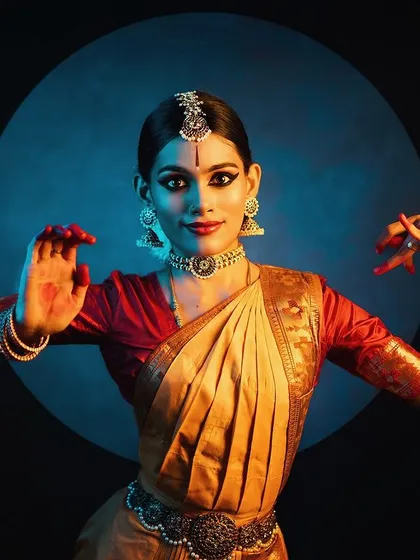 This is my student Madhusri, captured in a moment of grace as Ardhanareeshvara. This portrait reflects the dedication and artistry we cultivate at the studio, preparing dancers for powerful stage performances.