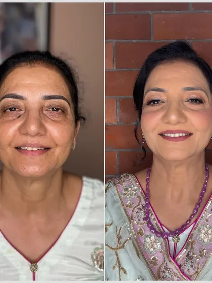 It’s a privilege to work with clients of all ages. Here is a beautiful before and after, where I focused on creating a fresh, age-appropriate look that enhances her natural grace with glowing skin and soft definition.