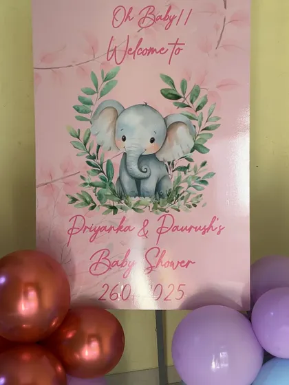 Another welcome sign option, this one featuring a cute baby elephant illustration for a jungle or safari-themed shower.