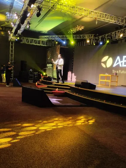 A solo moment on the grand ABInBev stage. As an MC and illusionist, I am comfortable commanding large stages and holding the audience's attention.