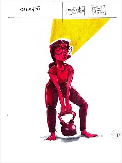 A custom illustration of a member doing kettlebell squats, created as part of a glowing review about our community and trainers.