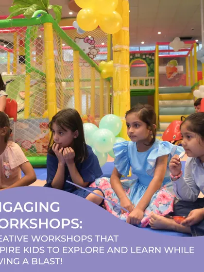 My workshops are designed to be engaging and inspiring. Here, a group of children are captivated by a storyteller, showing how I blend learning with entertainment.