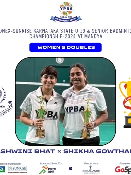Ashwini Bhat and Shikha Gowtham, Women's Doubles Champions at the Karnataka State Championship in Mandya.