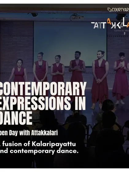The poster for "Contemporary Expressions in Dance" by Attakkalari. We partner with leading institutions to bring high-quality dance education and performance to our community.