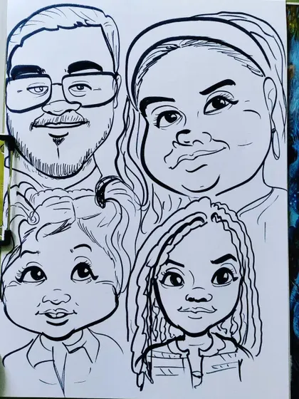 Getting the whole family in on the fun. I can draw multiple people together, creating a funny family caricature that captures the unique bond and personality of your group.