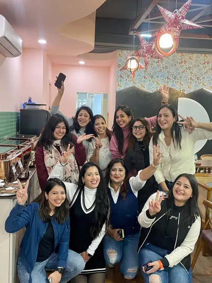 A fantastic group of moms enjoying a get-together at my venue. My space is ideal for hosting kitty parties or mom-group meetups, offering a perfect blend of fun for kids and relaxation for adults.