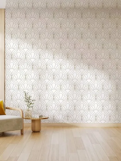 An elegant Art Deco-inspired fan pattern in a light, neutral color. This geometric design brings a touch of vintage glamour and sophistication, perfect for a bright and sunny room.