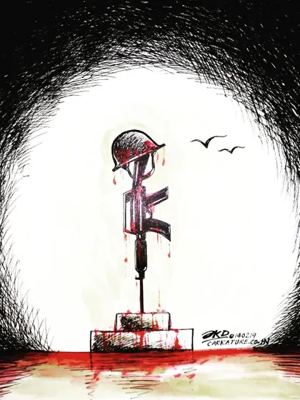 This is a solemn editorial illustration I created to honor the soldiers we lost in the Pulwama terror attack. Sometimes, a simple, powerful image without words conveys the deepest respect and sorrow.