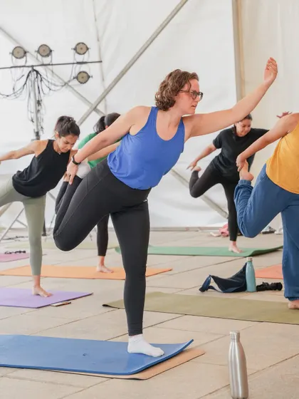 A participant fully engaged during our session at the Veganuary festival. My goal is to make fitness accessible and enjoyable for everyone who shows up.