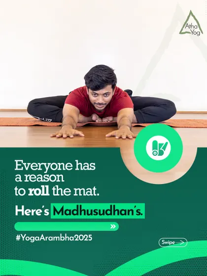 Here is Madhusudhan in a forward fold, embodying his journey of quiet growth. Every person has a reason to practice, and we are here to support you in finding yours.