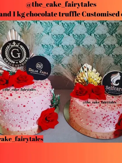 A clear photo of the 2kg and 1kg chocolate truffle cakes made for a corporate order.