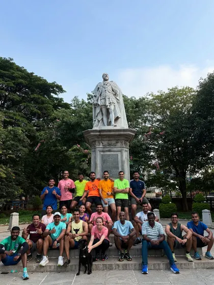 The team after a challenging Fartlek training session in Cubbon Park. This type of speed play is essential for improving race pace and overall running fitness.