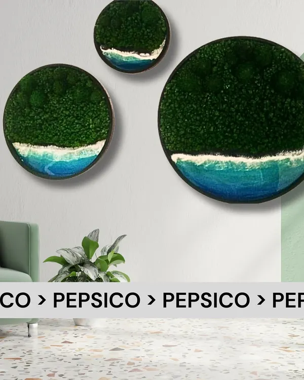 This is one of several large-scale resin and moss artworks I was commissioned to create for the PepsiCo corporate office in Hyderabad. This project involved designing and installing pieces up to 5 feet in diameter across two floors, bringing a sense of natural tranquility to a modern workspace.