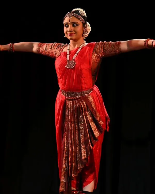 This is the culmination of sadhana. My student, Meera Sreenarayanan, in a powerful moment from her "Danike" Varnam performance. Seeing my students command the stage with such energy and grace is the greatest reward of being a Guru.
