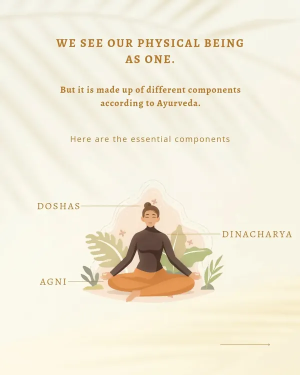 We often see our body as one unit, but Ayurveda teaches us it is composed of different essential components. Understanding the three pillars of Doshas (body constitution), Dinacharya (daily routine), and Agni (digestive fire) is the first step toward personalized, holistic health.