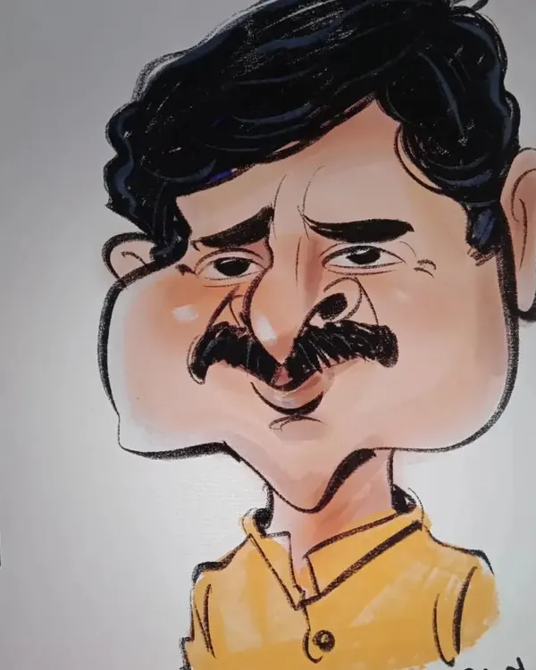 A digital caricature of a well-known political figure, capturing a distinct expression with bold lines and color.