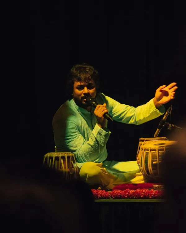 Vocalist Kaamod Subhash performing at our Courtyard Baithak. Even though the rain forced us indoors, his mesmerizing ghazals created an unforgettable night of music.