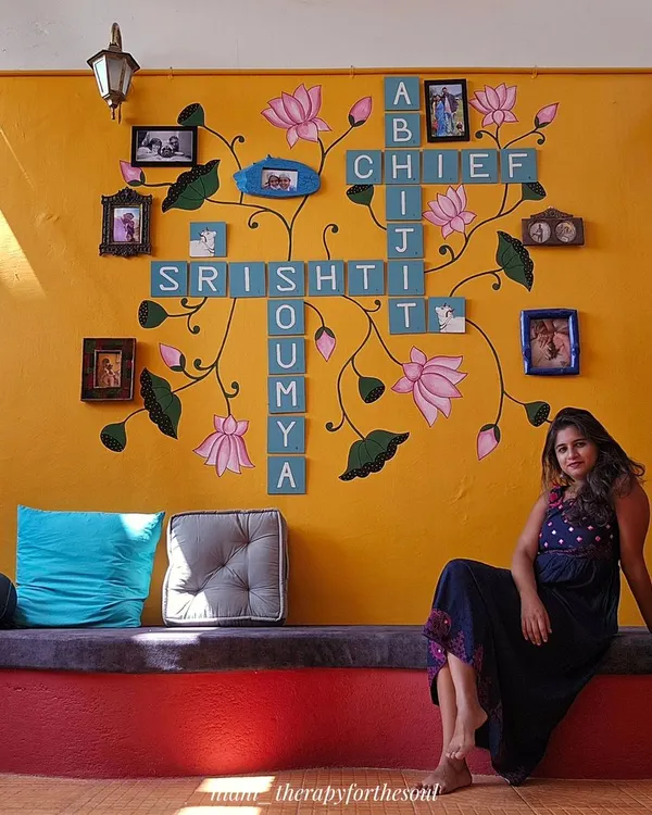 This custom Scrabble wall art, intertwined with Pichwai-style lotus vines, was a joy to create. It’s a beautiful way to celebrate family, turning names into a unique centerpiece for the home.