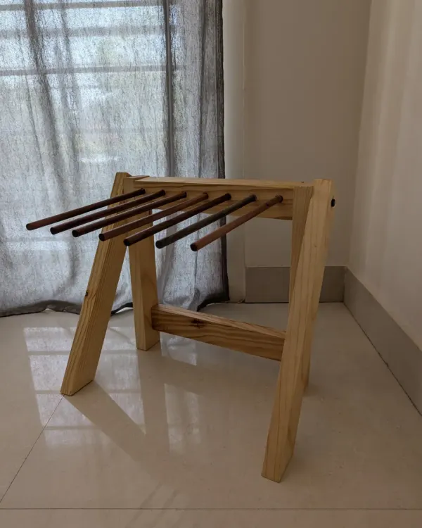 This beautiful wooden pasta drying rack was built by Raghav during his woodworking pass at our lab. It's a perfect example of a functional, handmade item created in our space.
