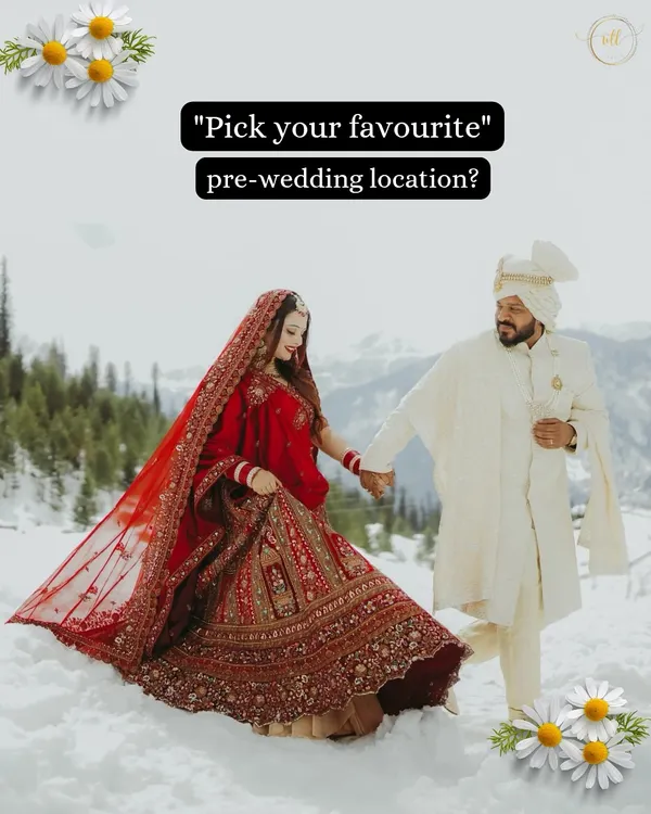 A breathtaking pre-wedding shoot in the snow-covered mountains of Manali. I help couples find and plan for epic destination shoots like this, creating memories against stunning backdrops.