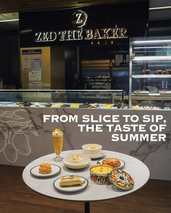 From slice to sip, this is the taste of summer. My full mango menu is displayed here in front of one of my bakery counters.