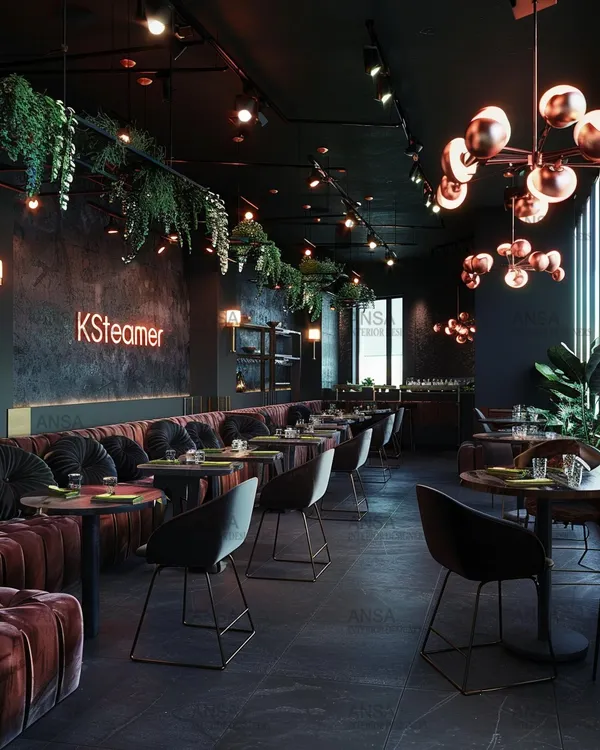 This commercial project shows how I redefine the dining experience with a perfect blend of sophistication and warmth. I used copper accents, lush greenery, and intimate lighting to create an atmospheric journey for the senses.
