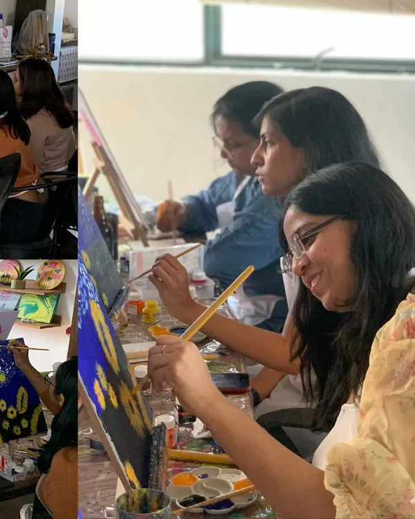 A collage of moments from our Starry Night workshop. From focused painters to the beautiful final products, it’s a journey of creating something legendary together.
