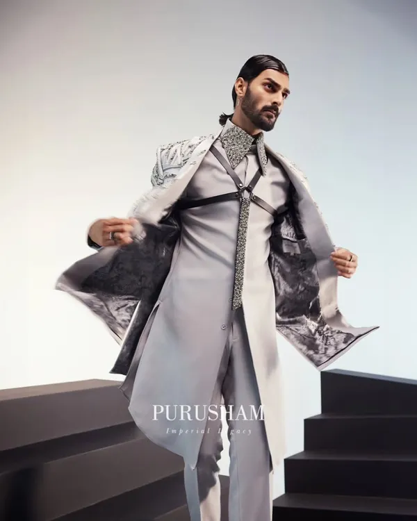 For my Summer '24 collection, I elevated a simple grey outfit with asymmetrical cuts and unique, textured embellishments. This look is fresh, modern, and makes a statement without saying a word.