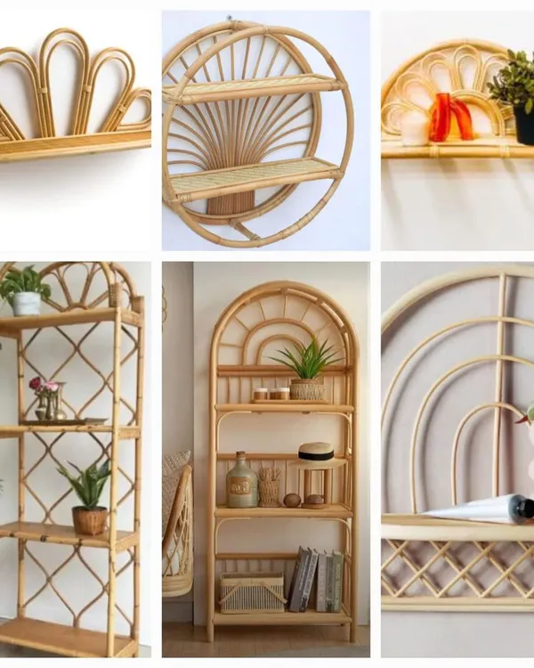 This collage showcases the variety of our storage and shelving designs. From arched bookshelves to decorative wall-mounted racks, we create functional pieces that double as art.