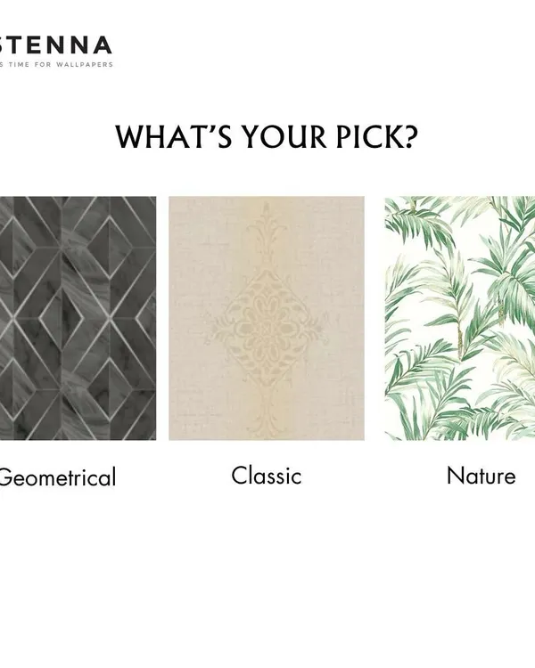 What's your style? This image compares three popular design themes: a dark geometric, a classic neutral, and a nature-inspired leaf print. We can help you discover which aesthetic is right for you.