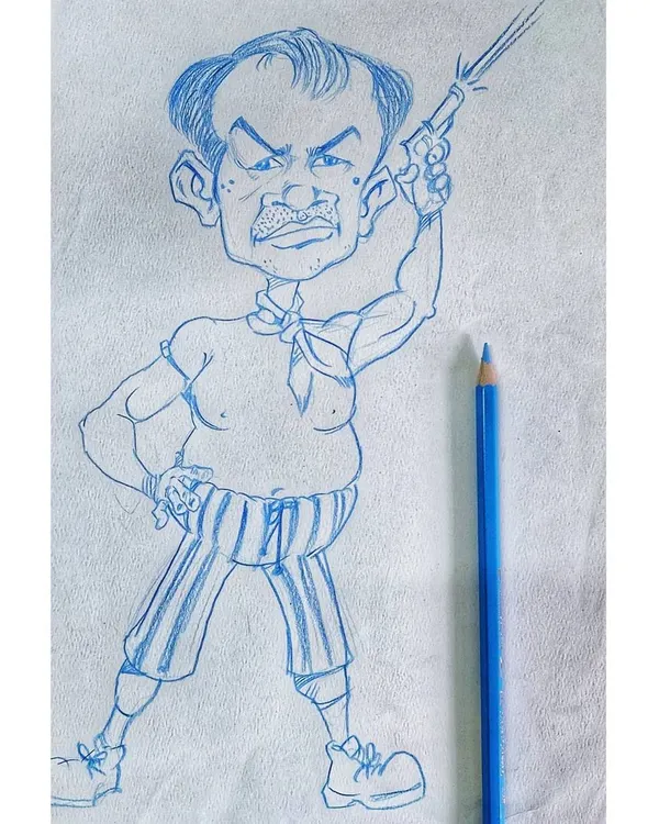 A quick caricature sketch done with a blue pencil. I enjoy capturing personality with exaggerated features and a sense of action.