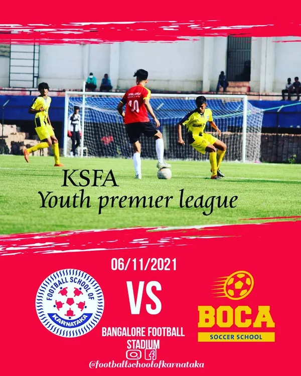 This is a match day poster for our game in the KSFA Youth Premier League. We compete against other top soccer schools at the Bangalore Football Stadium, putting our training to the test.