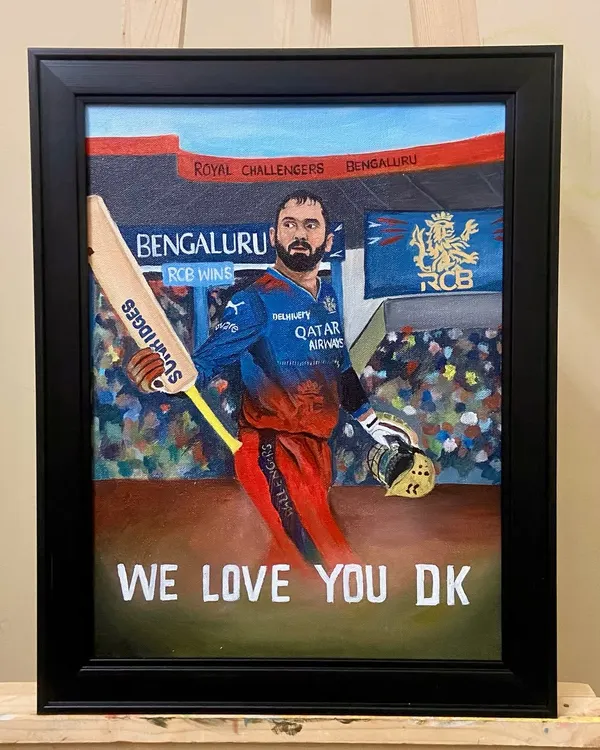 My tribute to the finisher, the thinker, the mastermind: Dinesh Karthik. This painting was a birthday wish and a thank you for his incredible impact on RCB.