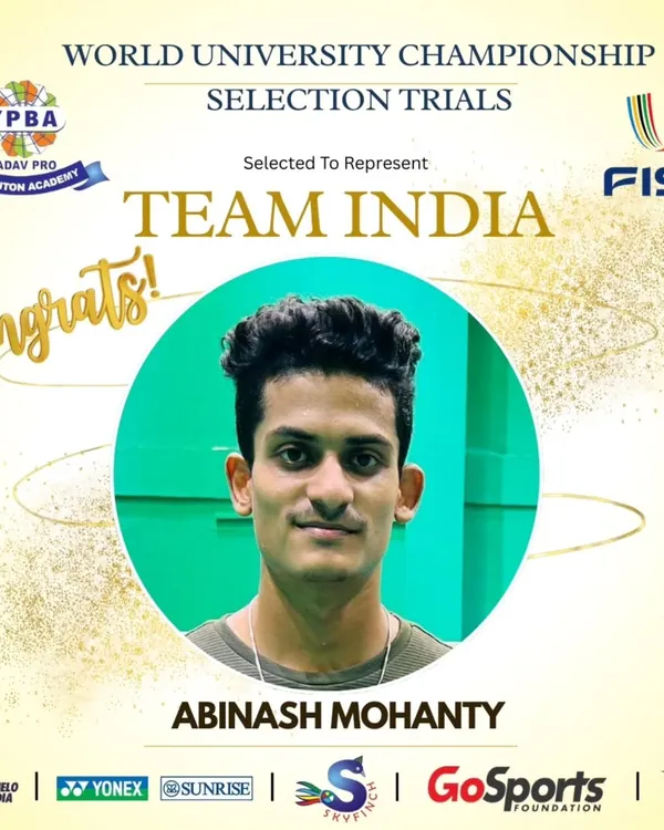 Selected to represent Team India. We congratulate our trainee Abinash Mohanty for being selected for the World University Championship selection trials.