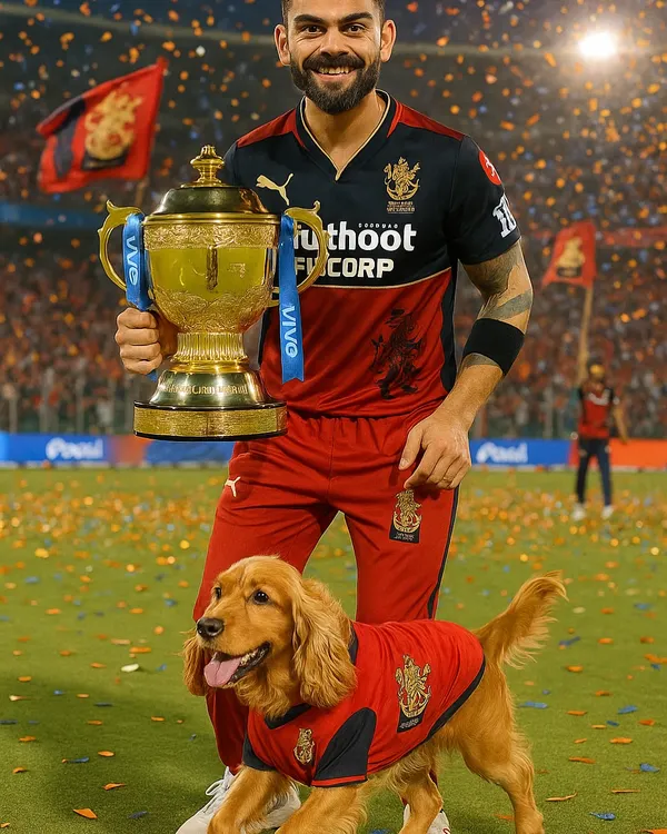 "Ee Sala Cup Namdu!" Posto photoshopped with Virat Kohli and the IPL trophy, a dream for every RCB fan.