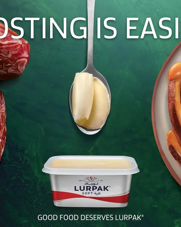 Part of the Lurpak Middle East campaign, this visual pairs the butter with dates and a date pudding. The composition highlights regional flavors, showing the product's versatility in both traditional and modern hosting scenarios.