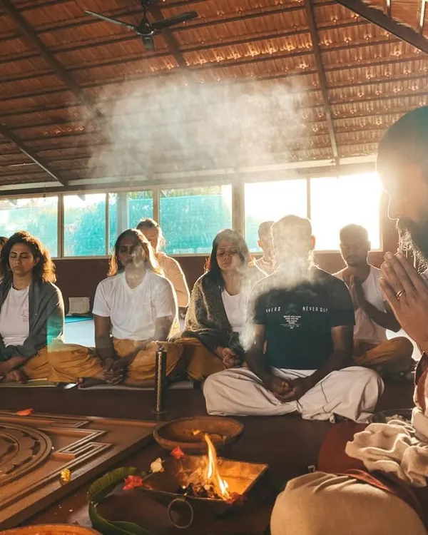 Here, we gather for a fire ceremony, a sacred ritual to purify the mind and set intentions. The rising smoke carries our prayers, and the warmth of the flame connects us to the divine energy that flows through all of life. This is the spiritual heart of our training, a practice that goes far beyond physical postures.