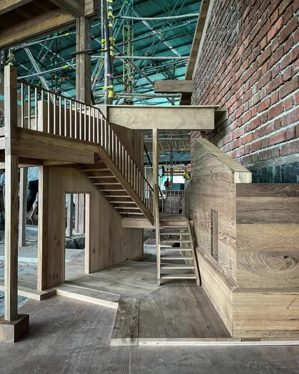 A 1:5 scale architectural model of a staircase, built on site to study the materials, proportions, and construction details. This kind of large-scale model is invaluable for exploring complex conditions before building the final piece.