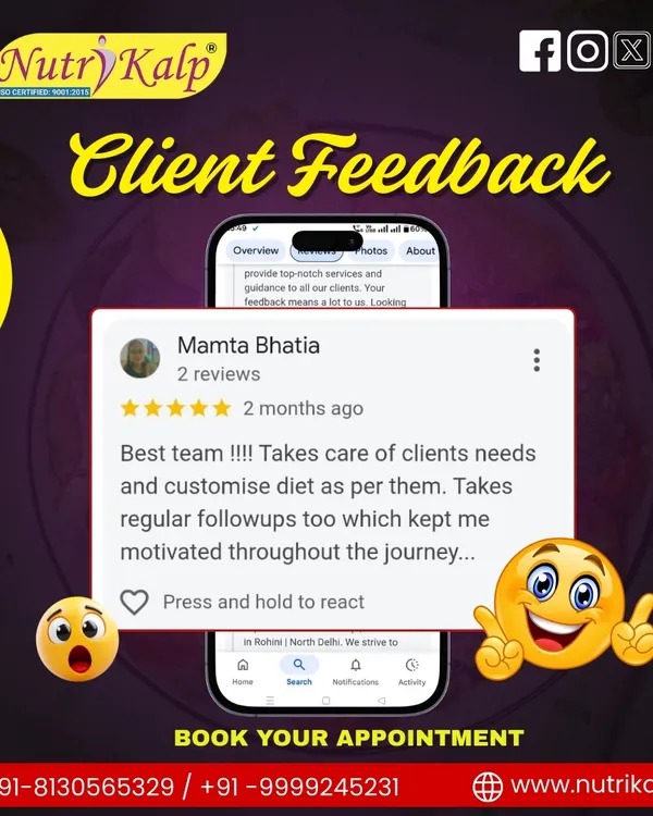Mamta Bhatia highlights our core values: customized diets and regular follow-ups for motivation. We are proud to be the "Best team" for our clients.