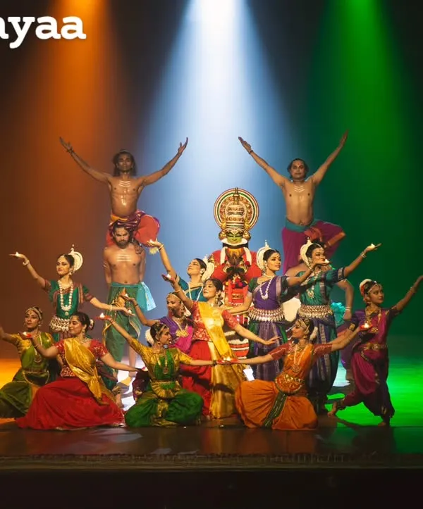 A powerful tableau from our production 'Matrabhoomi', a tribute to the spirit of India. This moment captures the unity and diversity of our nation's dance forms, set against the backdrop of the tricolour.