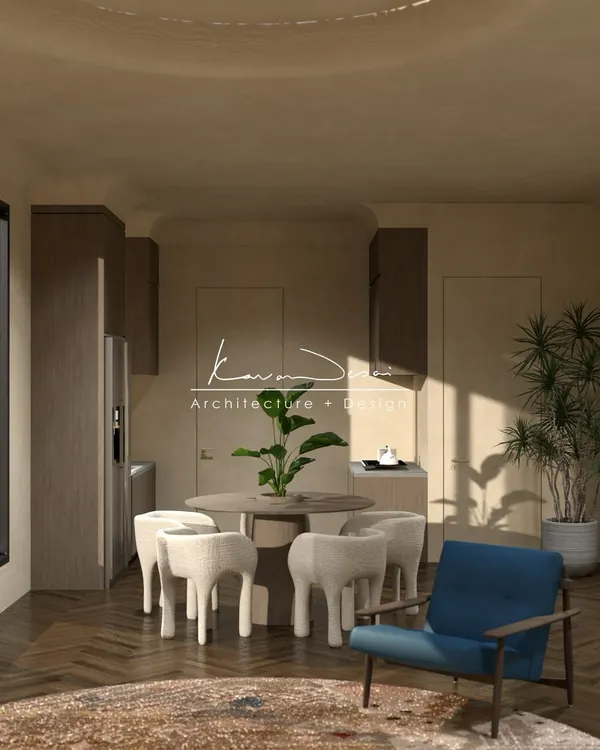 For this guest house in Gujarat, we created a space that asks you to pause. Soft lime-plastered walls, organic curves on the ceiling, and a muted earth palette create a home that breathes warmth and quiet sophistication.