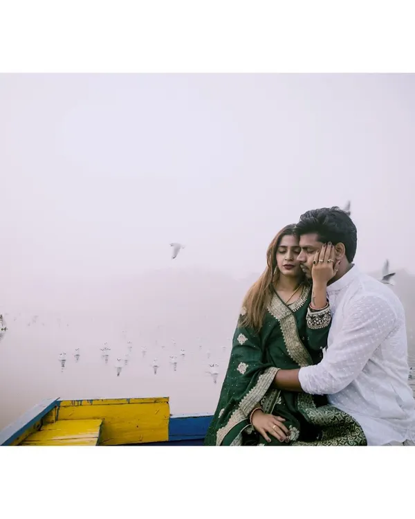 This is what it's all about: finding those quiet, cinematic moments together before the big day. We took a boat out on a foggy morning to capture this serene pre-wedding portrait, focusing on the connection and the beautiful, moody atmosphere.