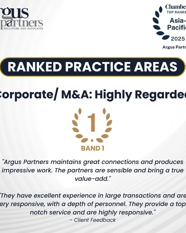 We are honored to be ranked Band 1 for Corporate/M&A by the Chambers and Partners Asia-Pacific Guide 2025. Client feedback highlights our ability to produce impressive work and provide sensible, value-add service on large transactions.