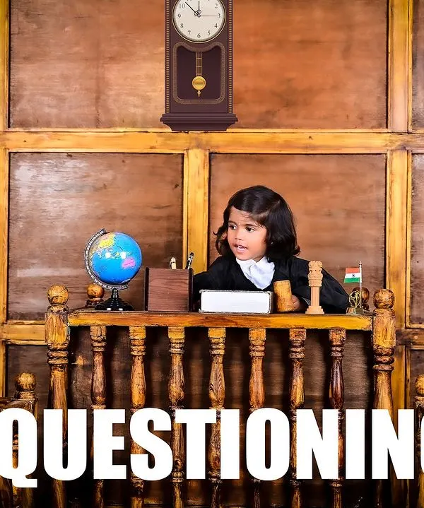 A fun and imaginative courtroom scene with two children playing the roles of a judge and a witness. This shows my ability to create elaborate and interactive setups.