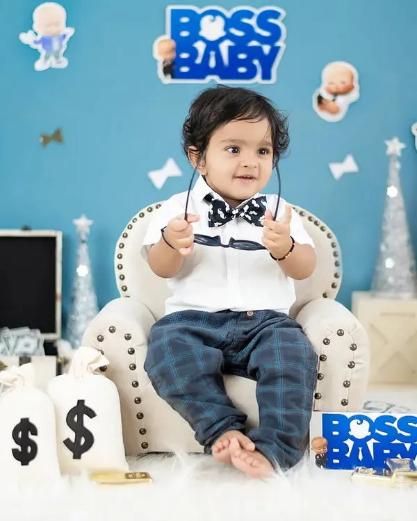 The Boss Baby is in charge. This is one of our most requested themes, complete with a briefcase, money props, and a tiny boss chair.