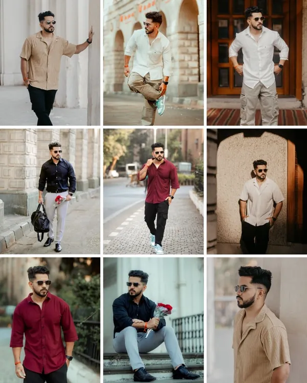 A lookbook-style grid showcasing nine different outfits in various urban locations. This demonstrates my ability to plan and execute a multi-outfit shoot that provides a brand with a full range of content.
